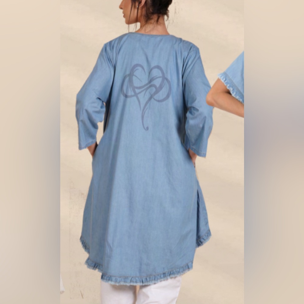 Distressed denim duster